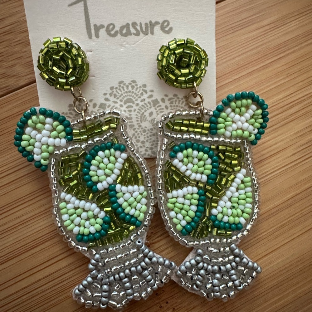 Beaded Statement earrings - Margarita, Strawberry, and Cocktail - set of 3! - Picture 4 of 5